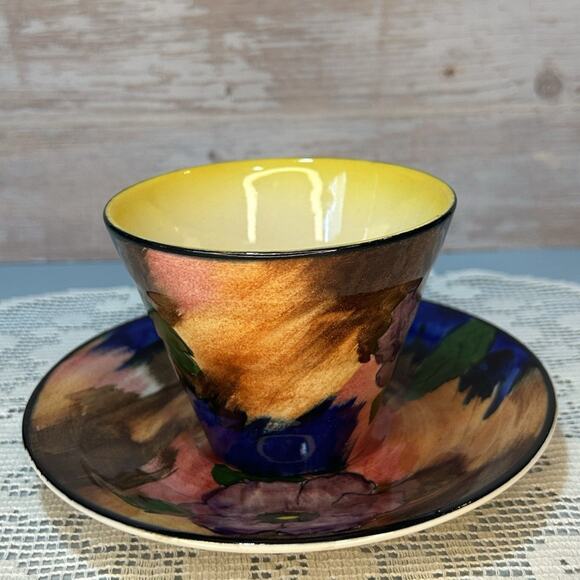 H&K Tunstall Hand-Painted Floral Ceramic Cup and Saucer Set Of 3 - Picture 3 of 7